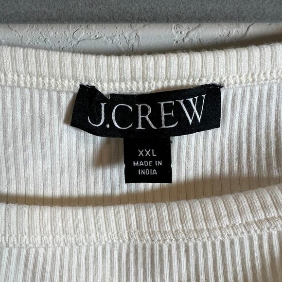 Women's J. Crew Puff ed Sleeve Ribbed Cotton Cream T-Shirt Size XXL NEW - Picture 2 of 6